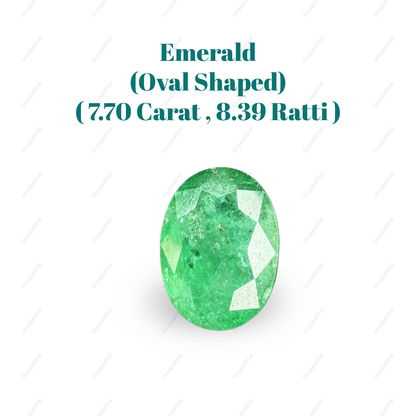 Natural Emerald (Panna) Gemstone – Oval Shape (7.70 Carat | 8.39 Ratti | 14.5 × 10.7 × 7.9 mm)