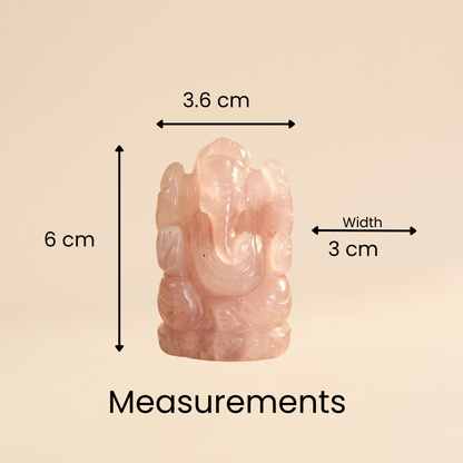 Natural Rose Quartz Ganesh Idol (87.34 Gram | LBH: 6 × 3 × 3.6 cm)