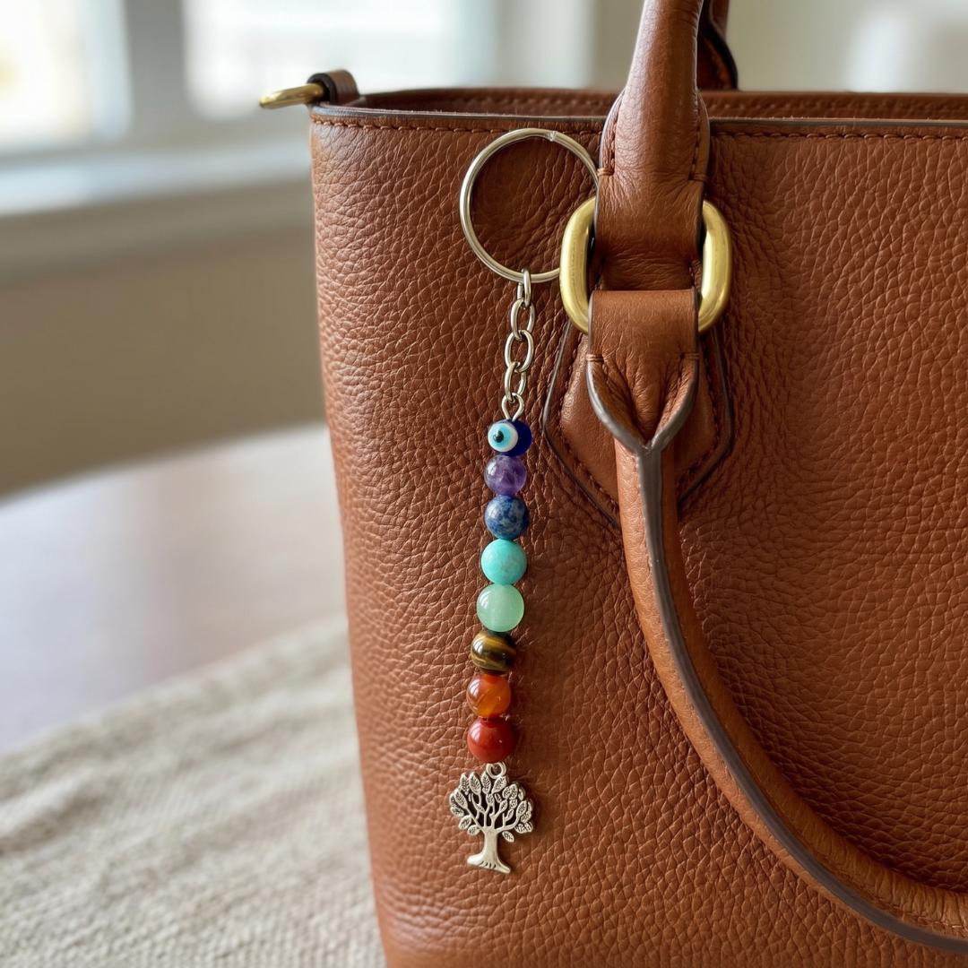 Seven Chakra Crystal Keychain With Freedom Tree (Balance, Protection & Positive Energy)