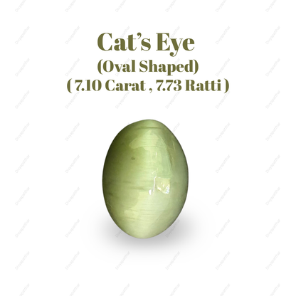 Natural Cat's Eye Gemstone – Oval Shape (7.10 Carat | 7.73 Ratti | L 13.6 × B 10.1 × H 7.5 mm)