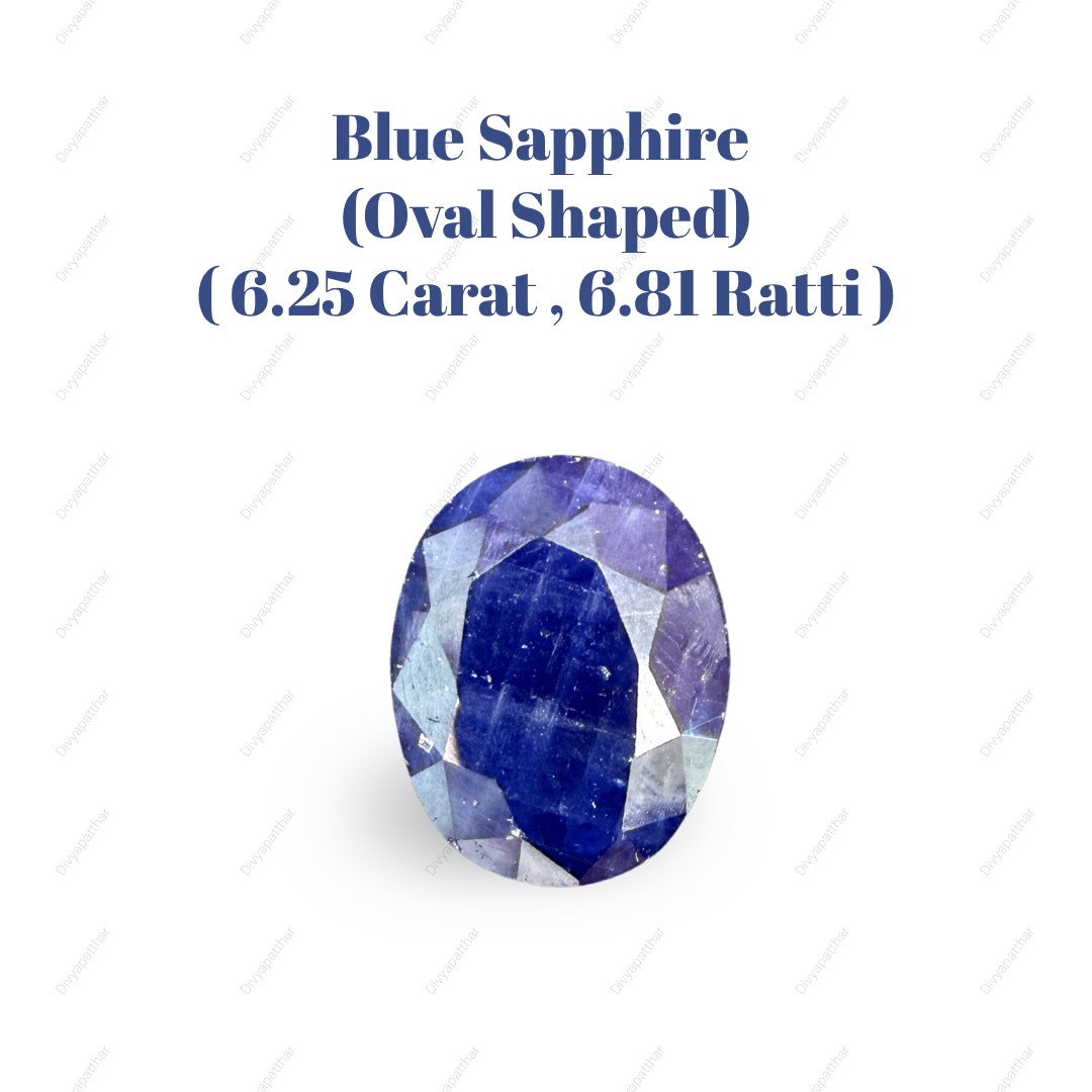 Natural Blue Sapphire (Neelam) Gemstone – Oval Shape (6.25 Carat | 6.81 Ratti | 11.7 × 9.4 × 5.5 mm)