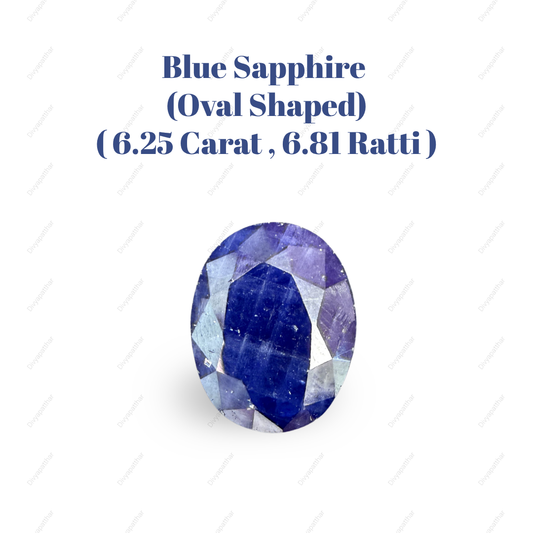 Natural Blue Sapphire (Neelam) Gemstone – Oval Shape (6.25 Carat | 6.81 Ratti | 11.7 × 9.4 × 5.5 mm)