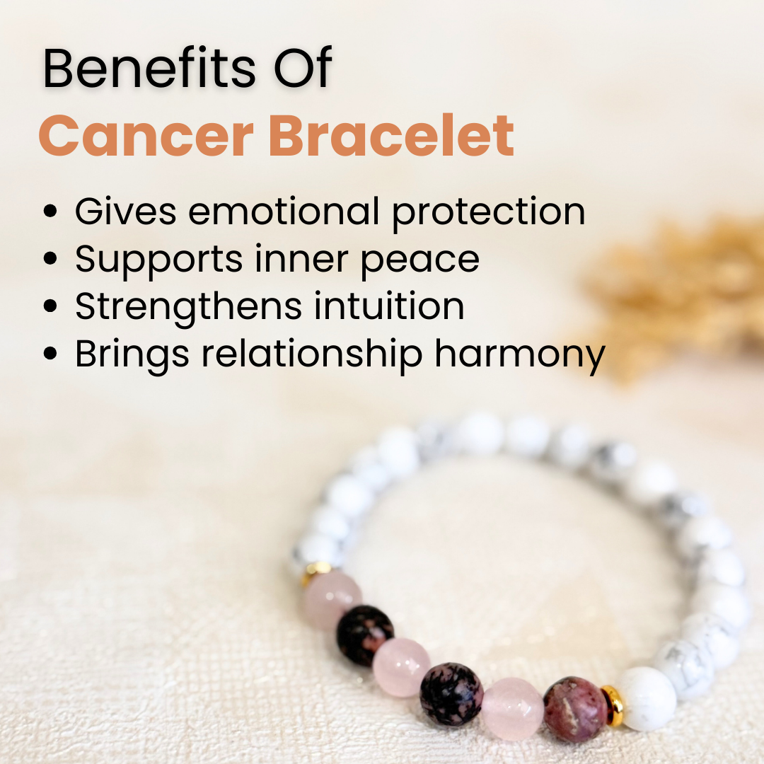 Cancer (कर्क राशि) Zodiac Howlite, Rose Quartz & Rhodonite Bracelet