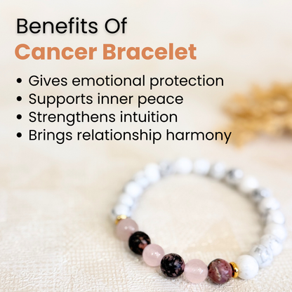 Cancer (कर्क राशि) Zodiac Howlite, Rose Quartz & Rhodonite Bracelet