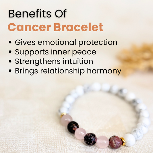 Cancer (कर्क राशि) Zodiac Howlite, Rose Quartz & Rhodonite Bracelet