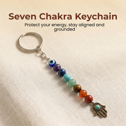 Seven Chakra Crystal Keychain with Hamsa Hand– Protection, Balance & Positive Energy