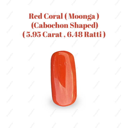 Natural Red Coral (Moonga) Gemstone – Cabochon Shape (5.95 Carat | 6.48 Ratti | 14.9 × 6.9 × 7.0 mm)