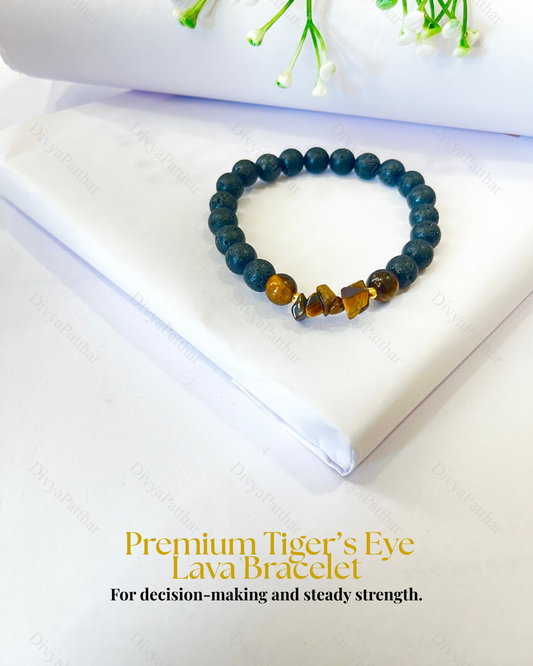 Premium Tiger Eye Lava Bracelet (Protection, Willpower & Confident Action)