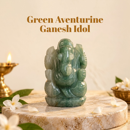 Natural Green Aventurine Ganesh Idol (82.38 Gram | LBH: 6 × 3 × 3.7 cm)