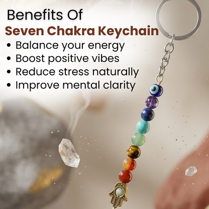 Seven Chakra Crystal Keychain with Hamsa Hand– Protection, Balance & Positive Energy