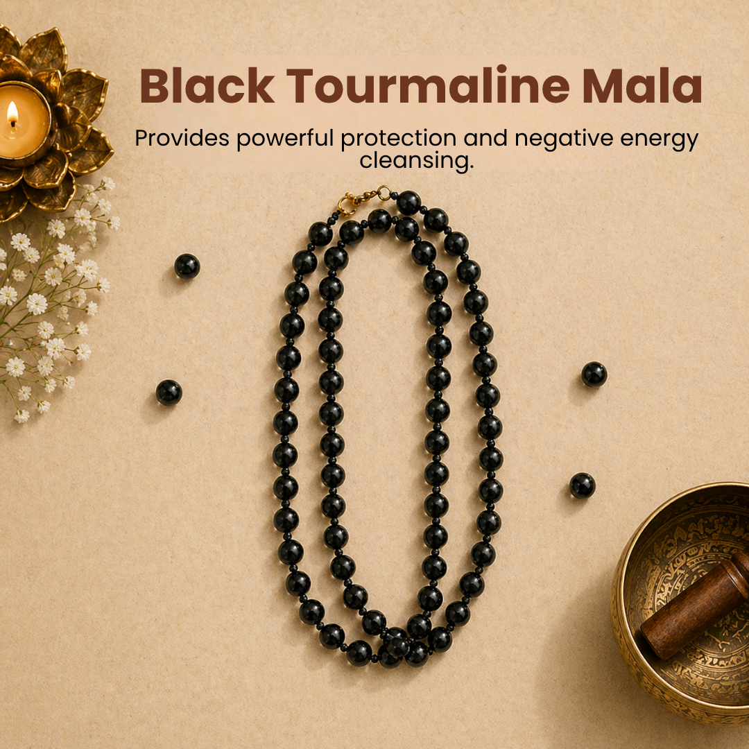 Black Tourmaline Mala – Protection, Grounding & Negative Energy Shield