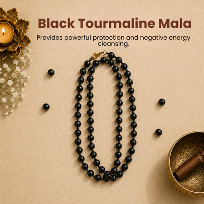 Black Tourmaline Mala – Protection, Grounding & Negative Energy Shield