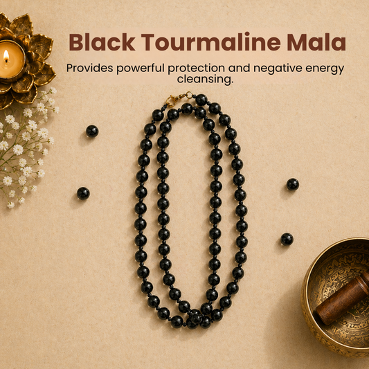 Black Tourmaline Mala – Protection, Grounding & Negative Energy Shield