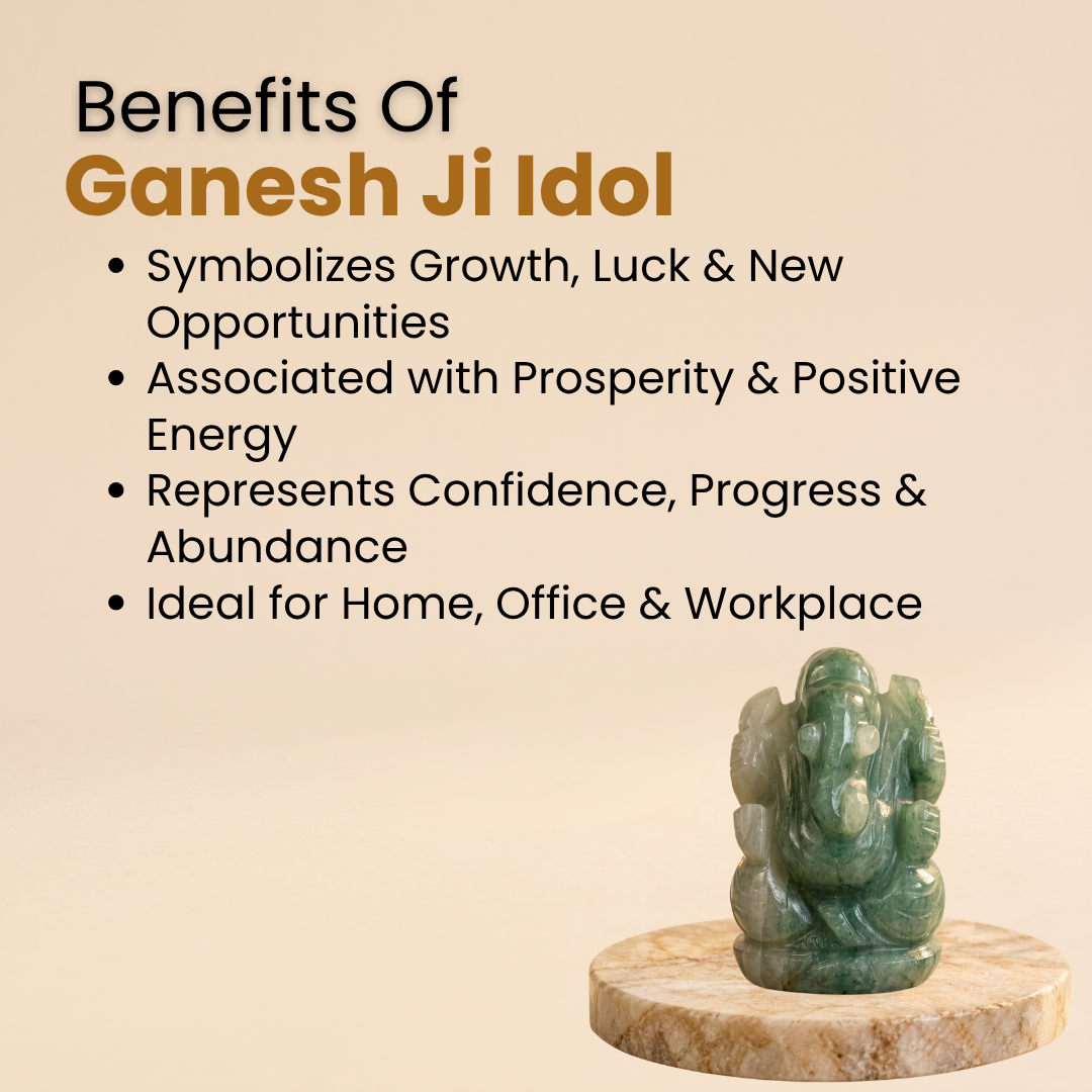 Natural Green Aventurine Ganesh Idol (82.38 Gram | LBH: 6 × 3 × 3.7 cm)
