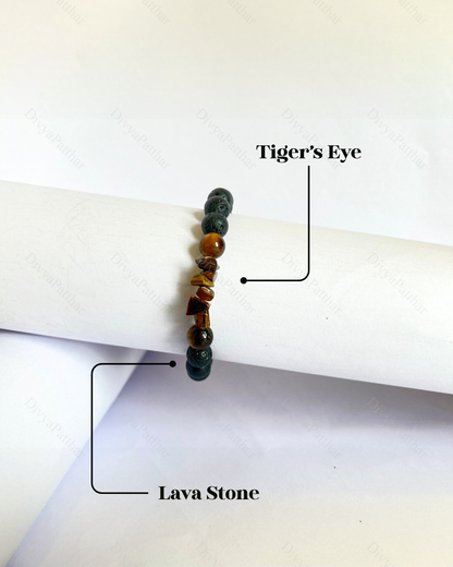 Premium Tiger Eye Lava Bracelet (Protection, Willpower & Confident Action)