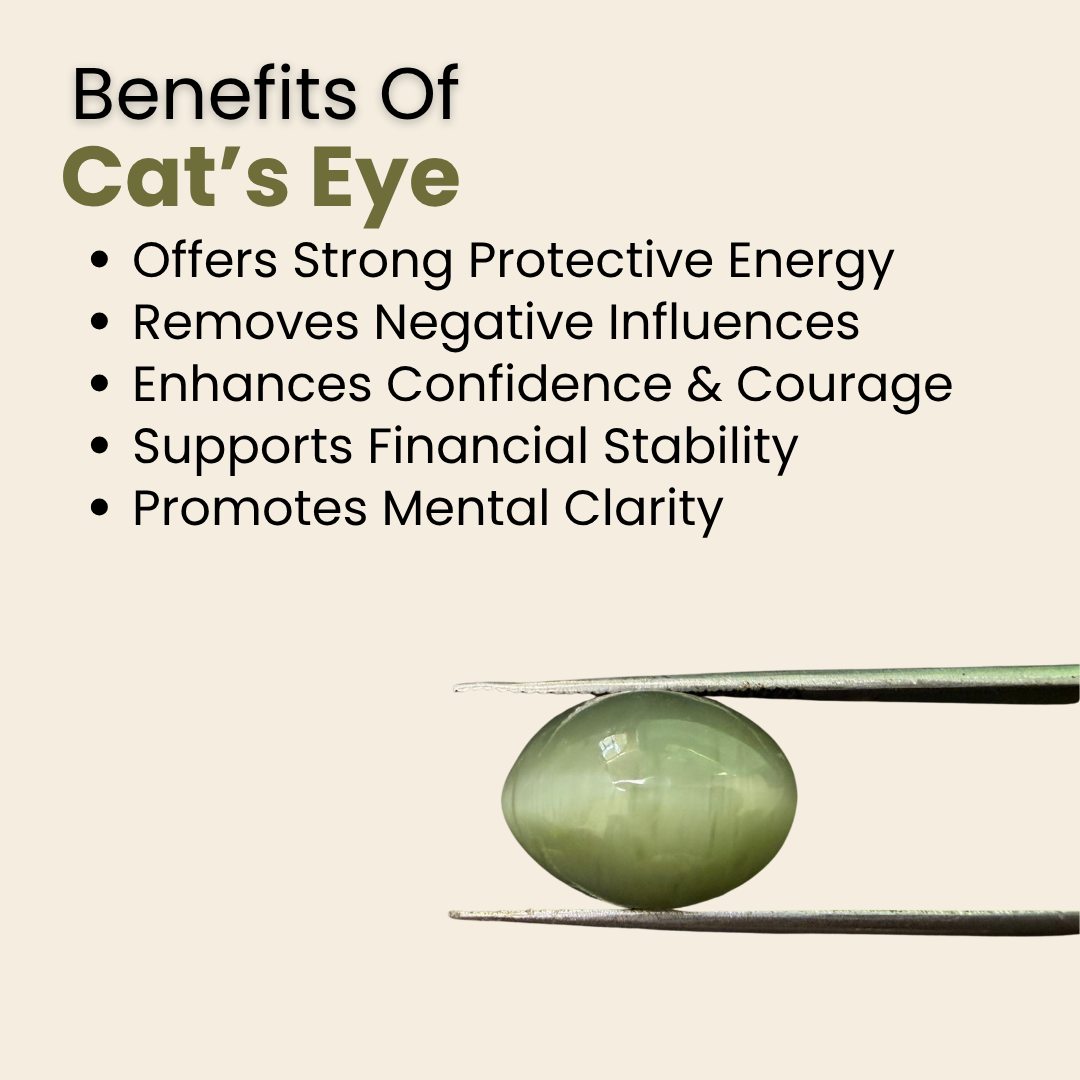 Natural Cat's Eye Gemstone – Oval Shape (7.10 Carat | 7.73 Ratti | L 13.6 × B 10.1 × H 7.5 mm)