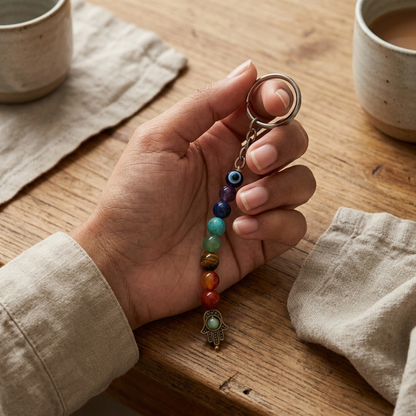 Seven Chakra Crystal Keychain with Hamsa Hand– Protection, Balance & Positive Energy