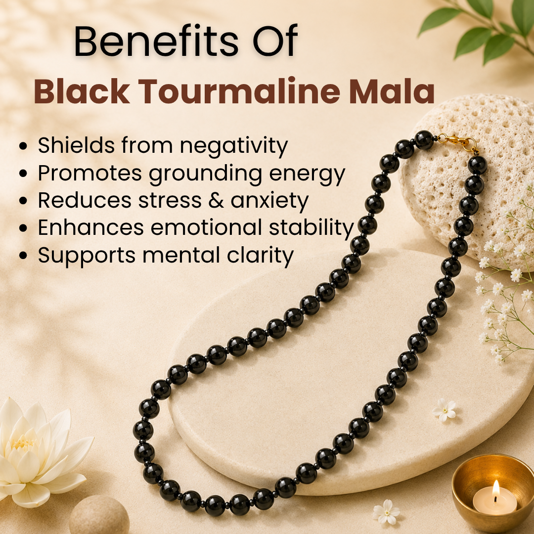 Black Tourmaline Mala – Protection, Grounding & Negative Energy Shield