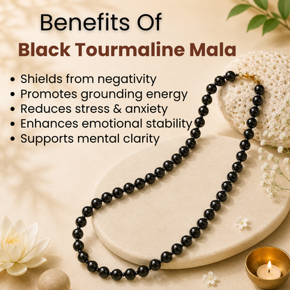 Black Tourmaline Mala – Protection, Grounding & Negative Energy Shield