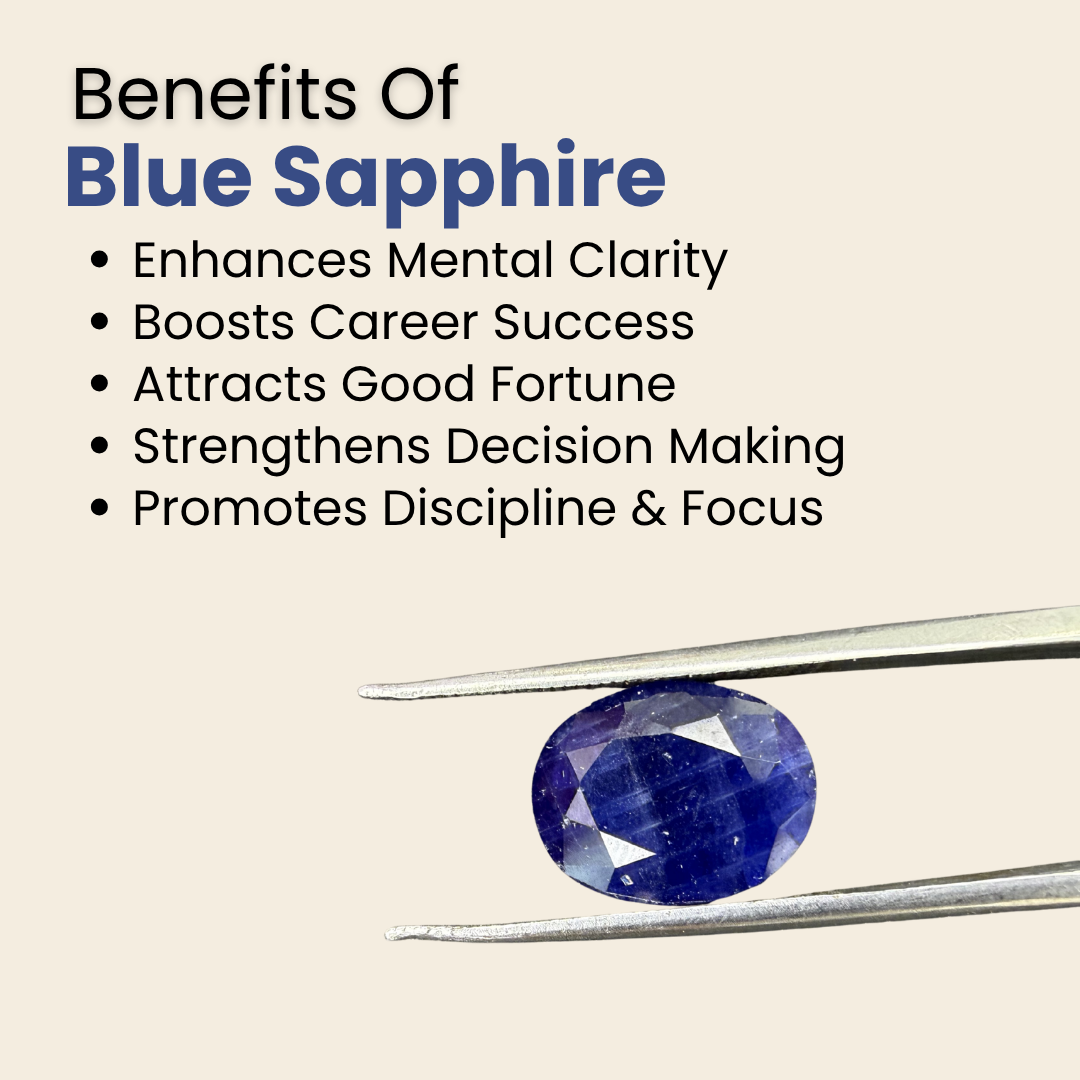 Natural Blue Sapphire (Neelam) Gemstone – Oval Shape (6.25 Carat | 6.81 Ratti | 11.7 × 9.4 × 5.5 mm)