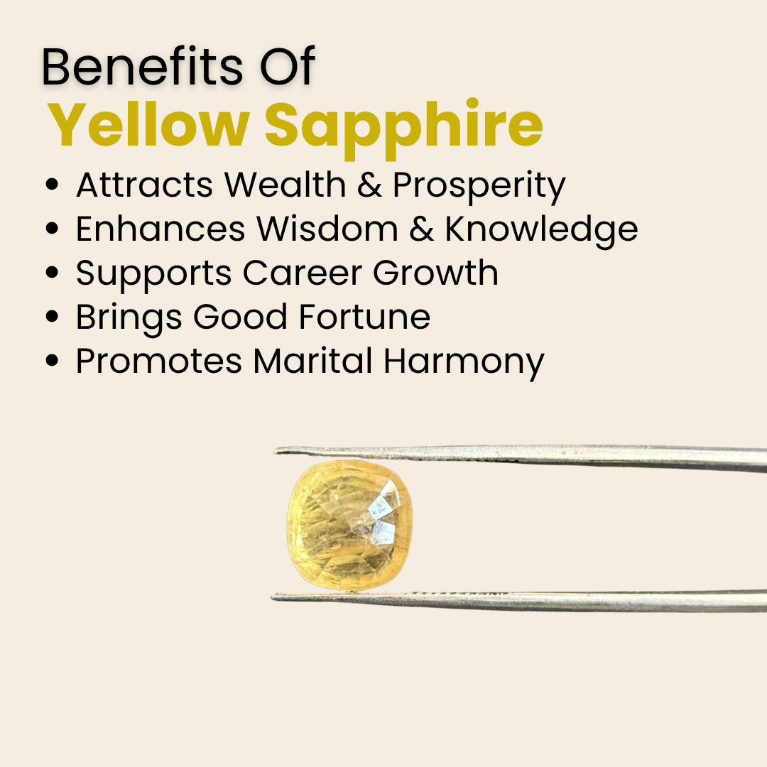 Natural Yellow Sapphire (Pukhraj) Gemstone – Square Shape (4.60 Carat | 5.01 Ratti | 9.3 × 8.9 × 5.7 mm)