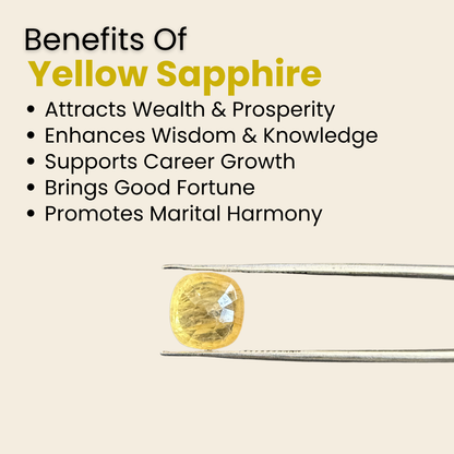 Natural Yellow Sapphire (Pukhraj) Gemstone – Square Shape (4.60 Carat | 5.01 Ratti | 9.3 × 8.9 × 5.7 mm)