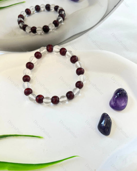 WOOD & CLEAR QUARTZ BRACELET (GROUNDING & CLARITY)