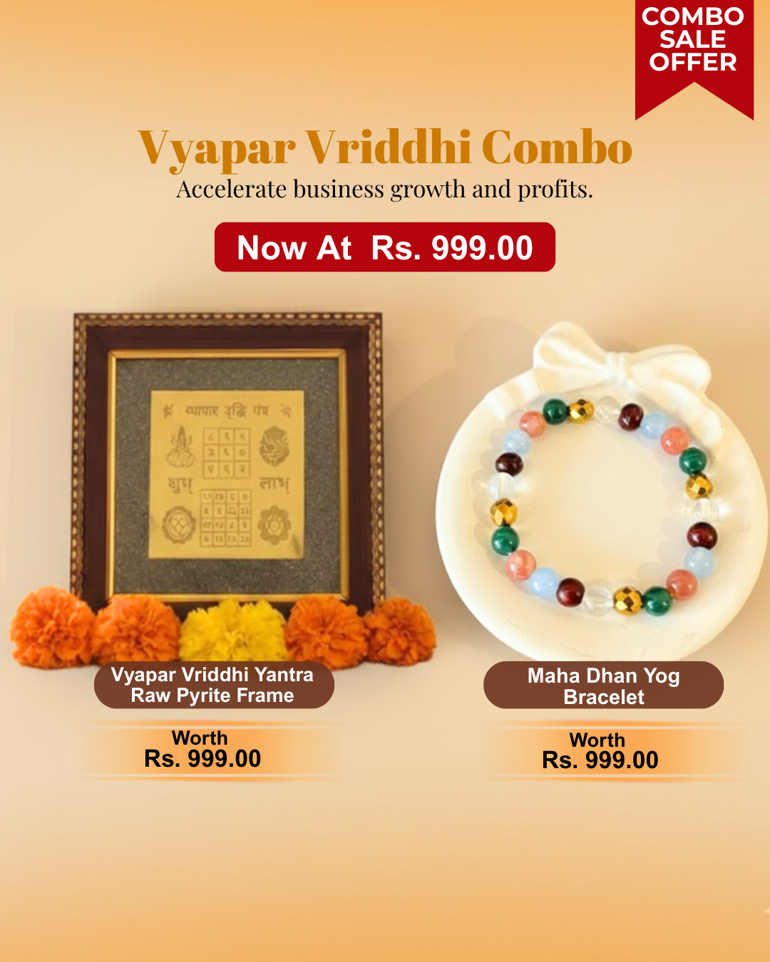 Vyapar Vriddhi  Combo - (Vyapar Vriddhi Yantra Frame & Maha Dhanyog Bracelet)