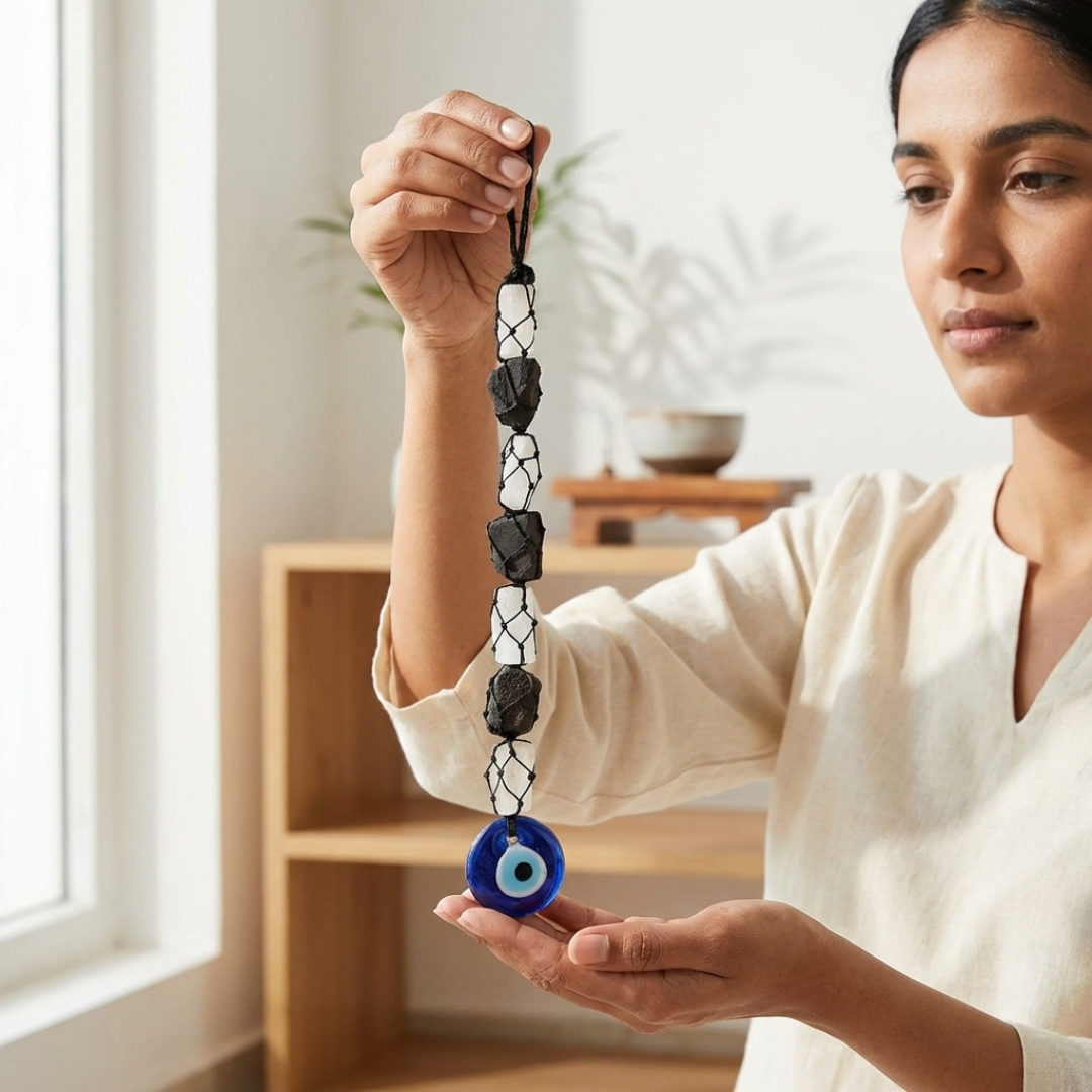 Nazar Mukti Hanging (Black Tourmaline & Selenite with Evil Eye)