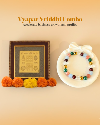 Vyapar Vriddhi  Combo - (Vyapar Vriddhi Yantra Frame & Maha Dhanyog Bracelet)