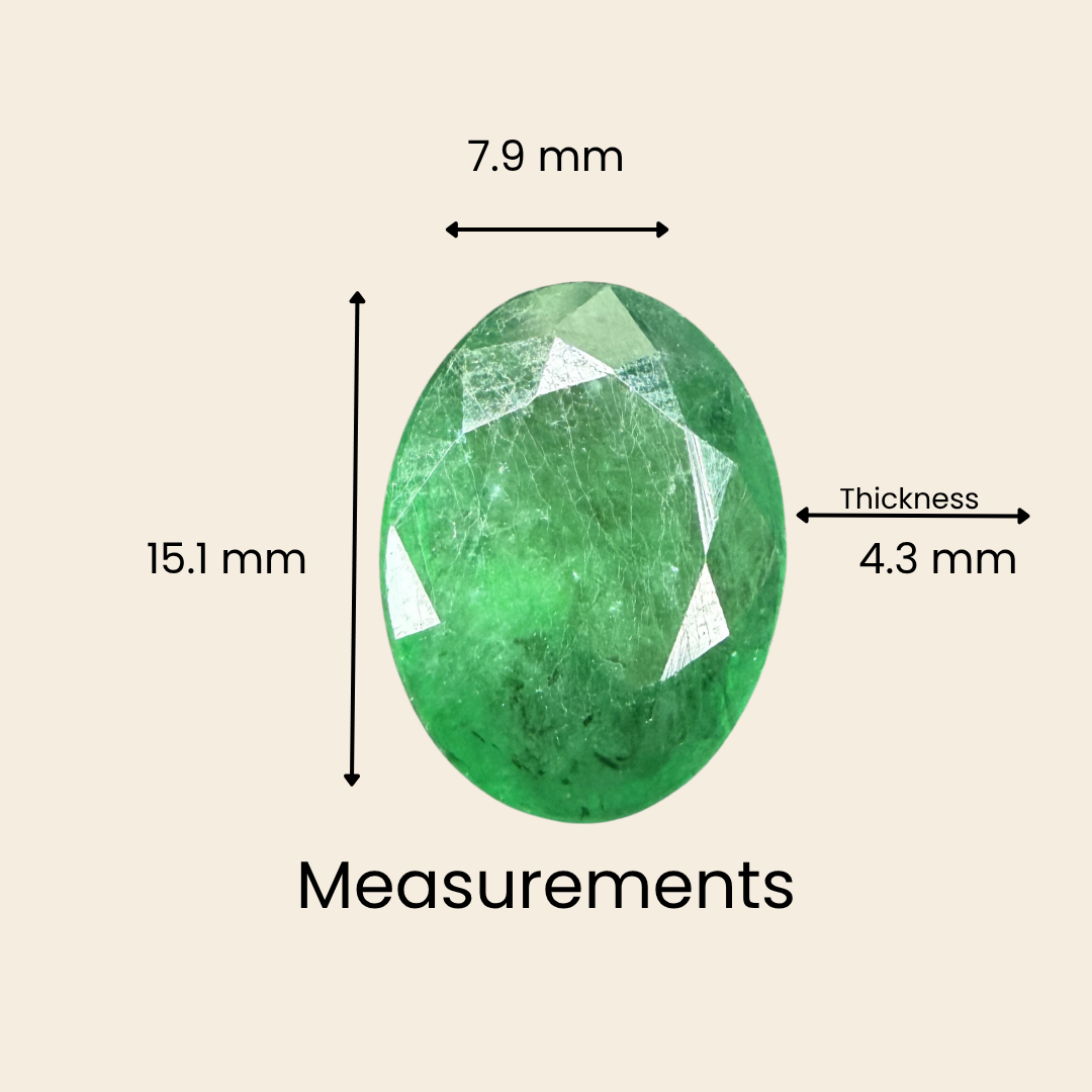 Natural Zambian Emerald (Panna) Gemstone – Oval Shape (4.15 Carat | 4.52 Ratti | 15.1 x 7.9 mm)