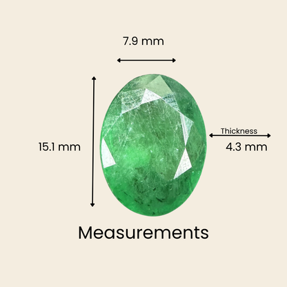 Natural Zambian Emerald (Panna) Gemstone – Oval Shape (4.15 Carat | 4.52 Ratti | 15.1 x 7.9 mm)