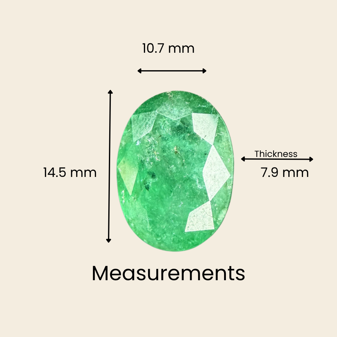 Natural Emerald (Panna) Gemstone – Oval Shape (7.70 Carat | 8.39 Ratti | 14.5 × 10.7 × 7.9 mm)