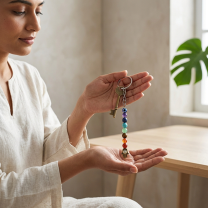 Seven Chakra Crystal Keychain with Hamsa Hand– Protection, Balance & Positive Energy