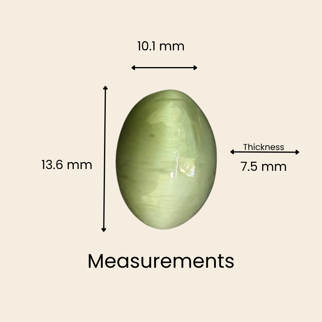 Natural Cat's Eye Gemstone – Oval Shape (7.10 Carat | 7.73 Ratti | L 13.6 × B 10.1 × H 7.5 mm)