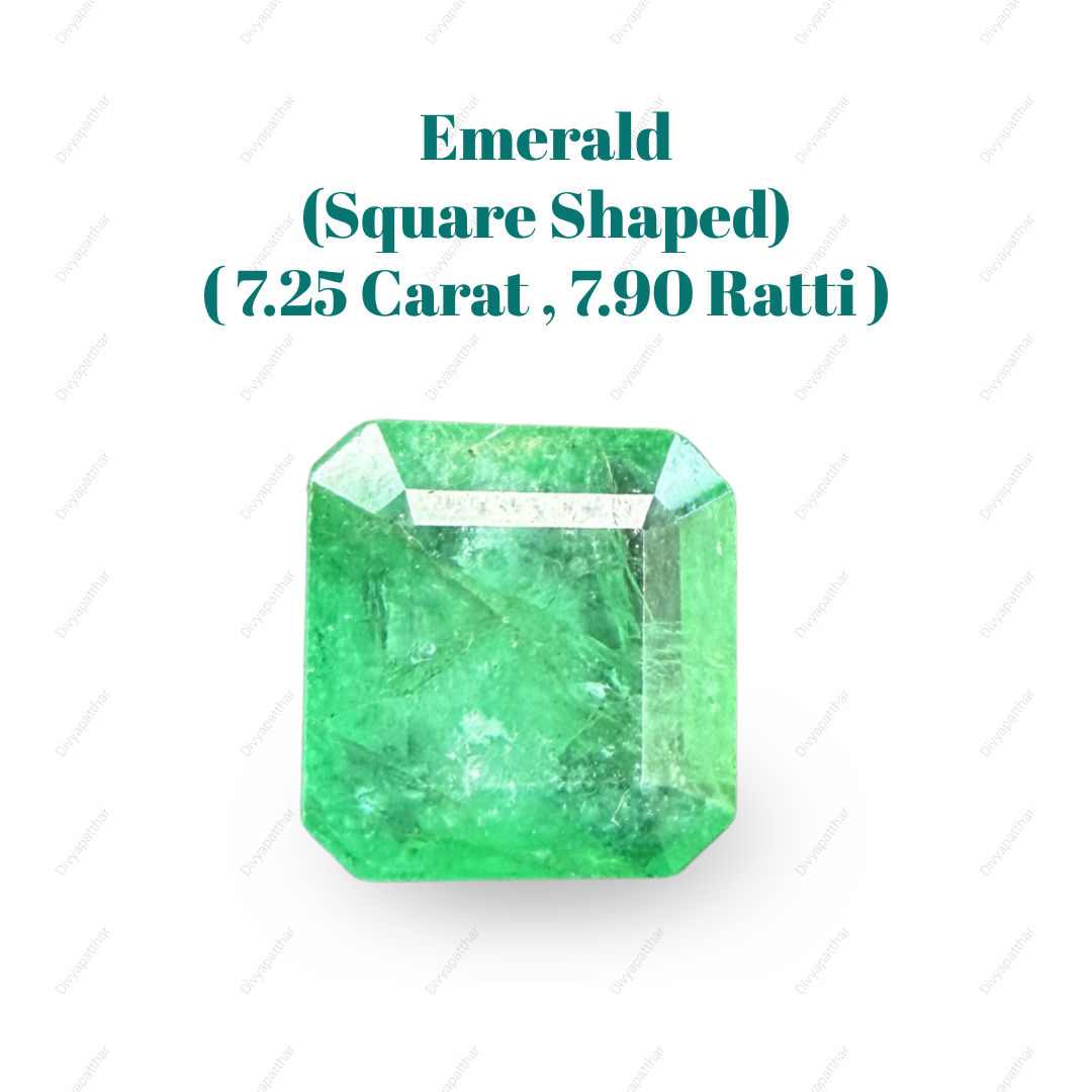 Natural Emerald (Panna) Gemstone – Square Shape (7.25 Carat | 7.90 Ratti | 11.8 × 11.4 × 6.3 mm)