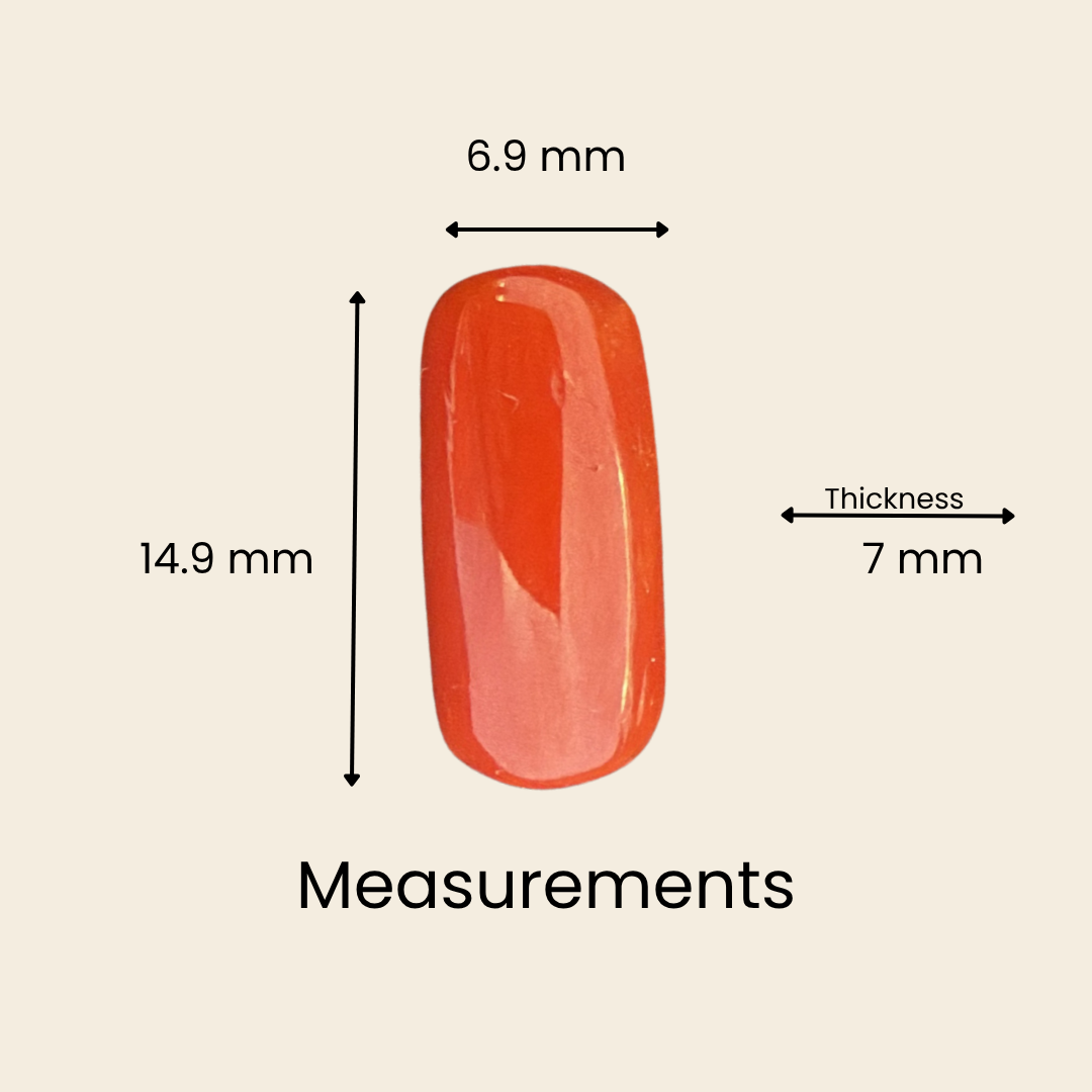Natural Red Coral (Moonga) Gemstone – Cabochon Shape (5.95 Carat | 6.48 Ratti | 14.9 × 6.9 × 7.0 mm)