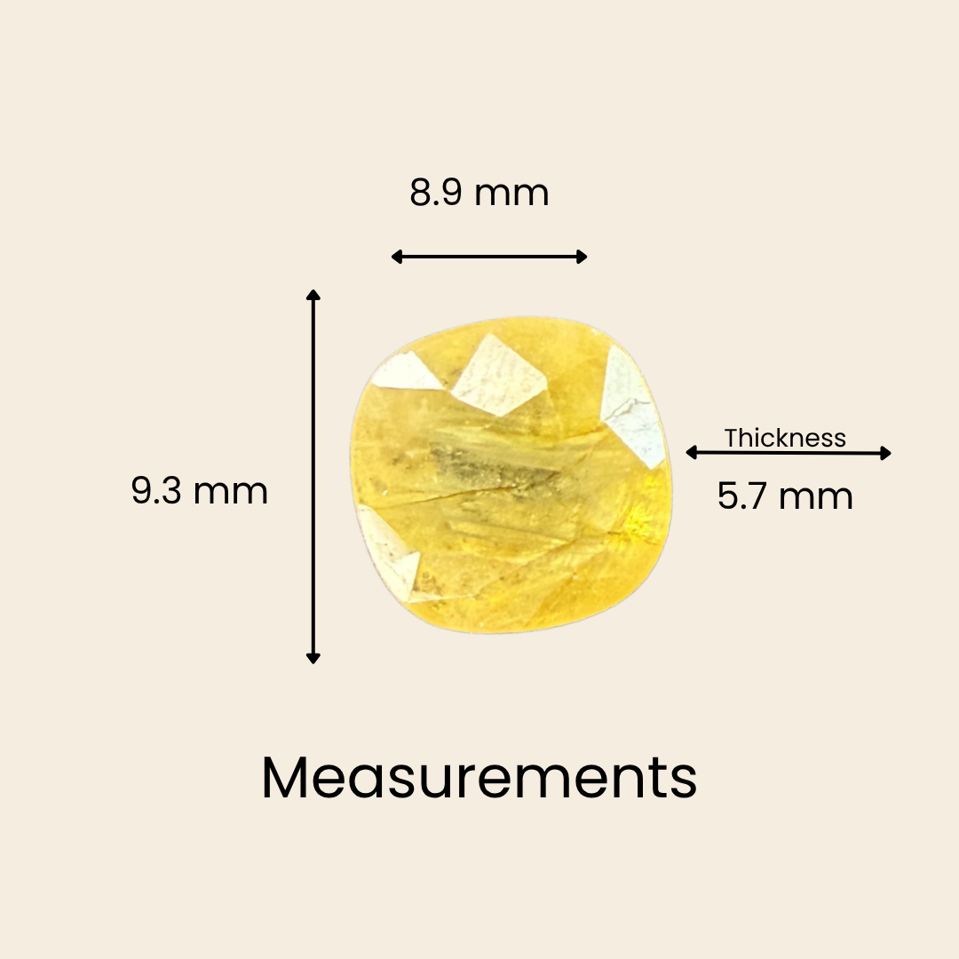 Natural Yellow Sapphire (Pukhraj) Gemstone – Square Shape (4.60 Carat | 5.01 Ratti | 9.3 × 8.9 × 5.7 mm)