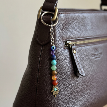 Seven Chakra Crystal Keychain with Hamsa Hand– Protection, Balance & Positive Energy