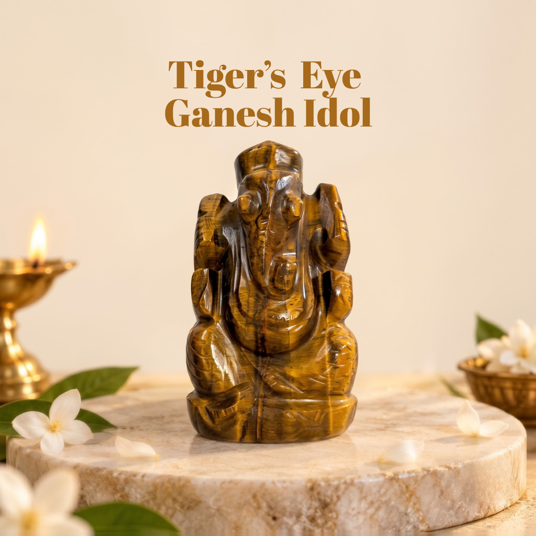Natural Tiger’s Eye Ganesh Idol (87 Gram | LBH: 6.5 × 2.7 × 3.2 cm)