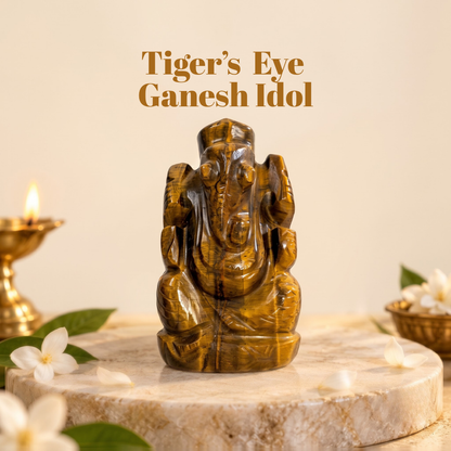 Natural Tiger’s Eye Ganesh Idol (87 Gram | LBH: 6.5 × 2.7 × 3.2 cm)