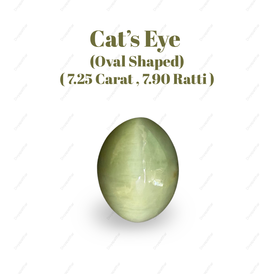 Natural Cat's Eye Gemstone – Oval Shape (7.25 Carat | 7.90 Ratti | L 13.5 × B 10.7 × H 7.6 mm)