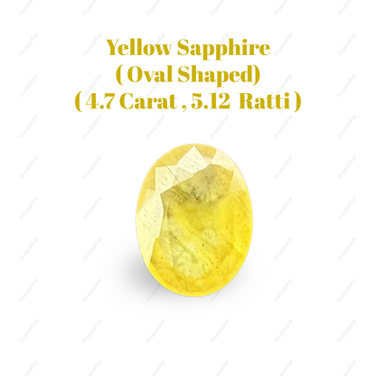 Natural Yellow Sapphire (Pukhraj) Gemstone – Oval Shape (4.70 Carat | 5.12 Ratti | 12.2 × 9.4 × 4.6 mm)