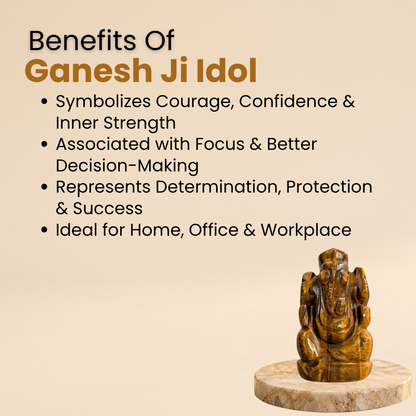 Natural Tiger’s Eye Ganesh Idol (87 Gram | LBH: 6.5 × 2.7 × 3.2 cm)