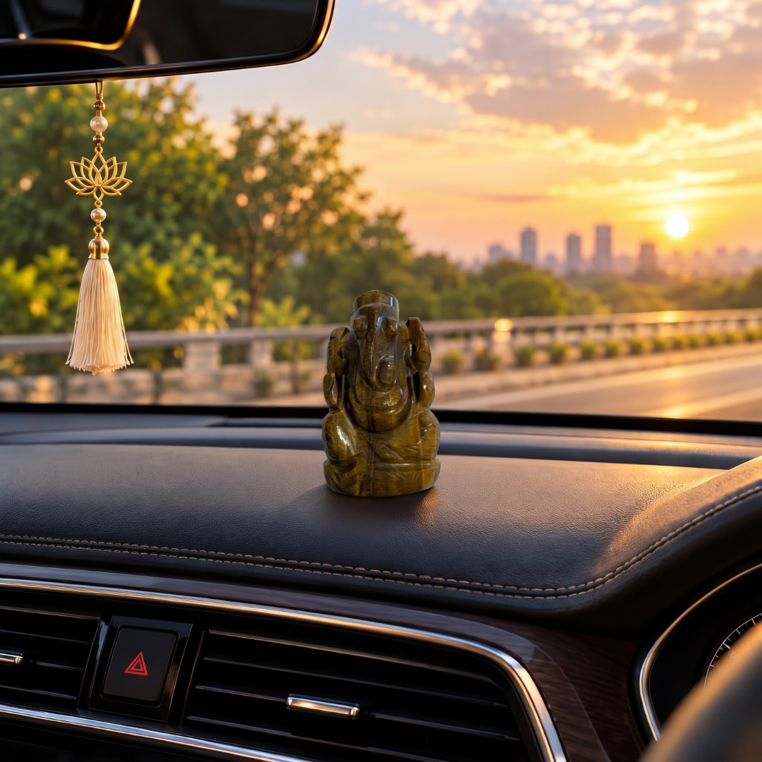 Natural Tiger’s Eye Ganesh Idol (87 Gram | LBH: 6.5 × 2.7 × 3.2 cm)