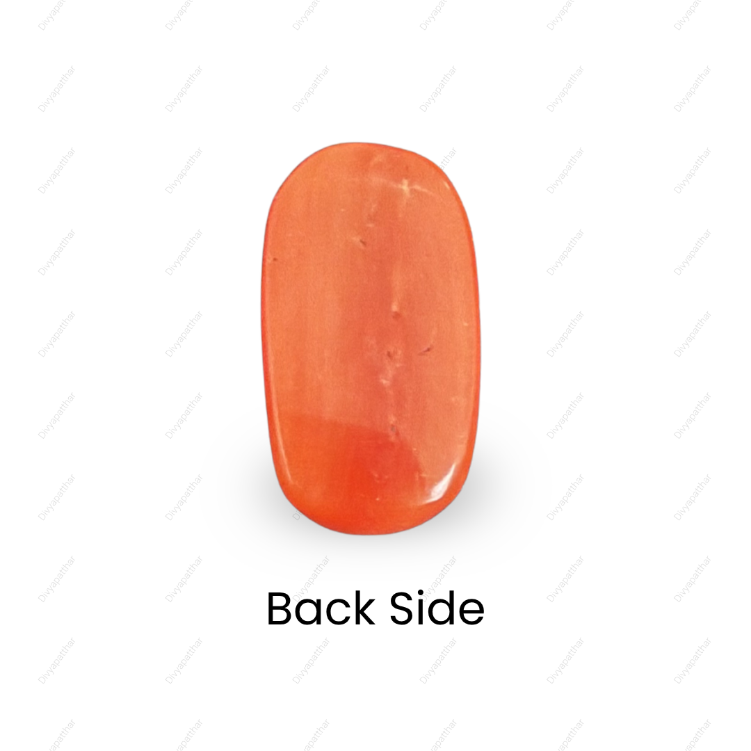 Natural Red Coral (Moonga) Gemstone – Cabochon Shape (6.00 Carat | 6.54 Ratti | 15.9 × 8.5 × 5.4 mm)