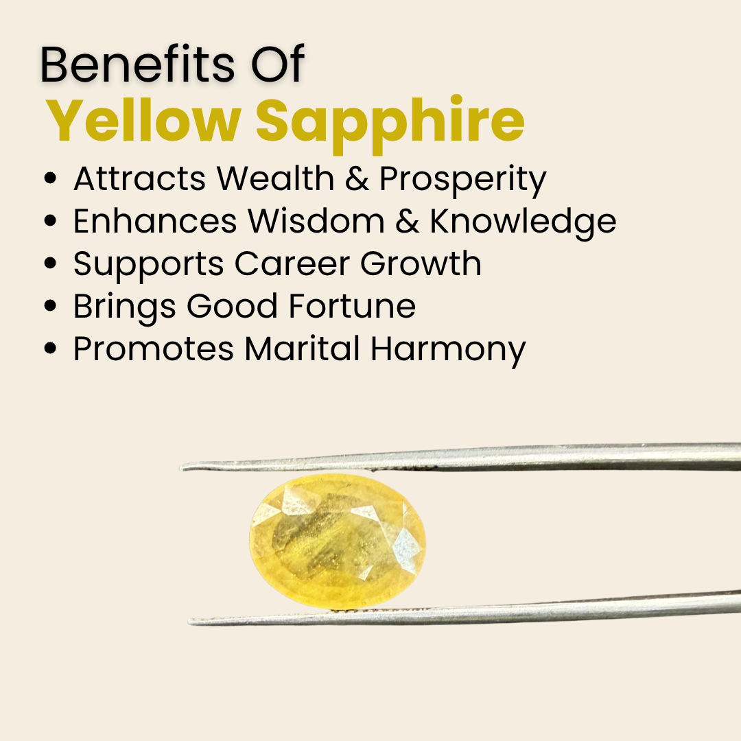 Natural Yellow Sapphire (Pukhraj) Gemstone – Oval Shape (4.70 Carat | 5.12 Ratti | 12.2 × 9.4 × 4.6 mm)