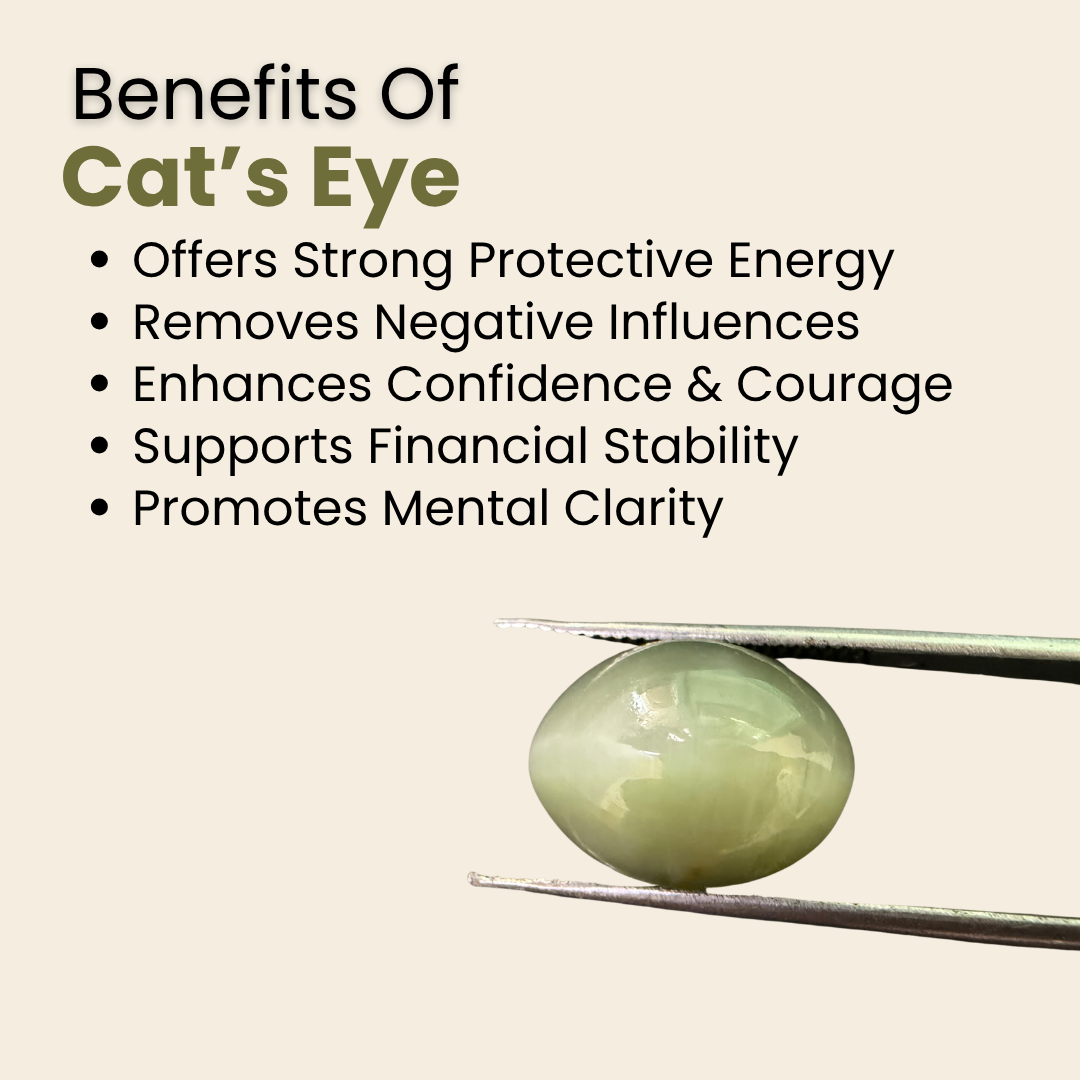 Natural Cat's Eye Gemstone – Oval Shape (7.25 Carat | 7.90 Ratti | L 13.5 × B 10.7 × H 7.6 mm)