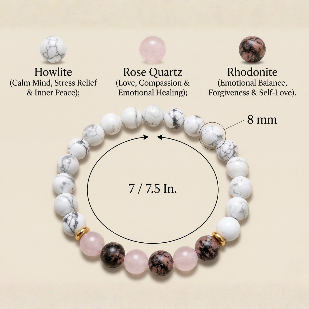 Cancer (कर्क राशि) Zodiac Howlite, Rose Quartz & Rhodonite Bracelet