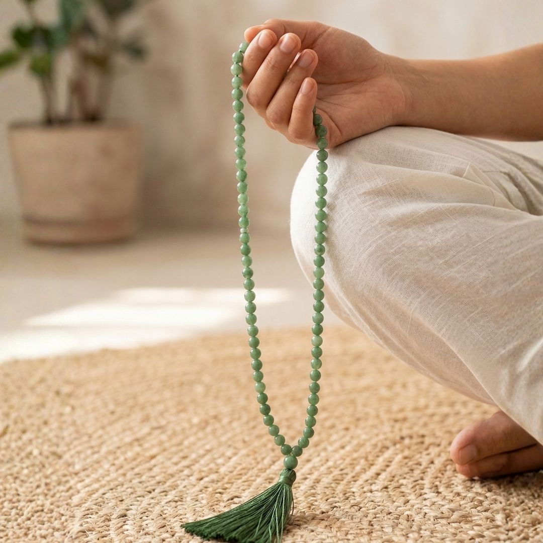 Green Aventurine Jap Mala – Luck, Prosperity & Heart Chakra Balance